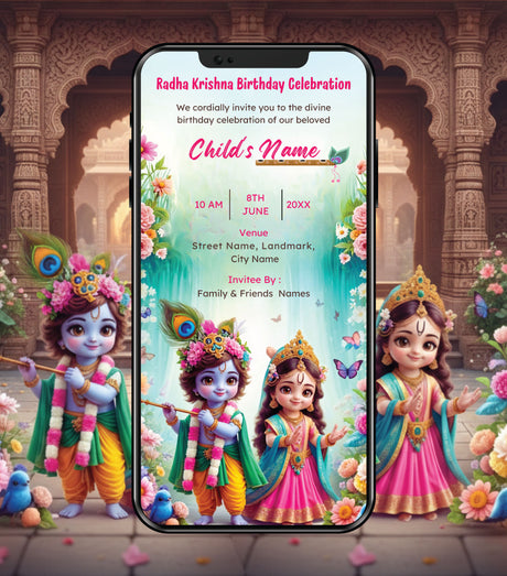 Radha Krishna Birthday Invitation Card