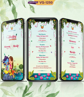 Radha Krishna Themed Wedding Invitation Video | Floral Invitations | VG-1250-V - VideoGiri