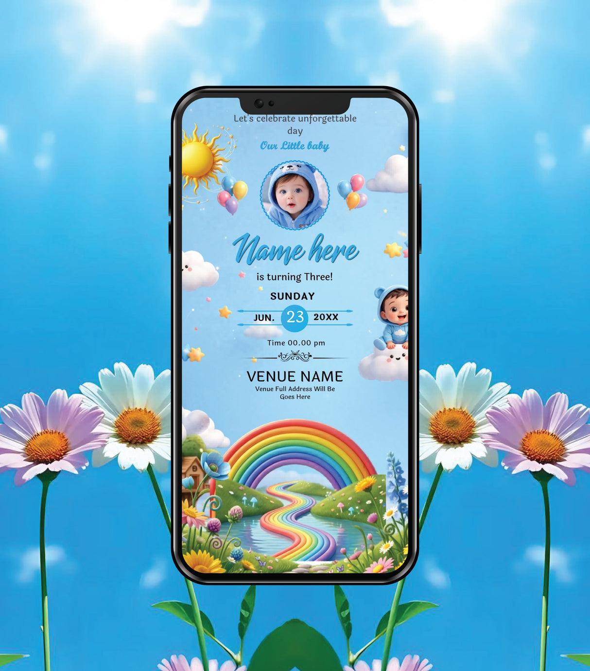 Rainbow Theme Birthday Invitation Card 