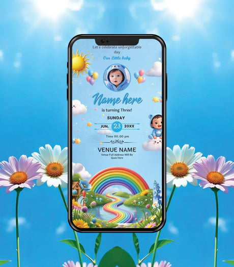 Rainbow Theme Birthday Invitation Card 