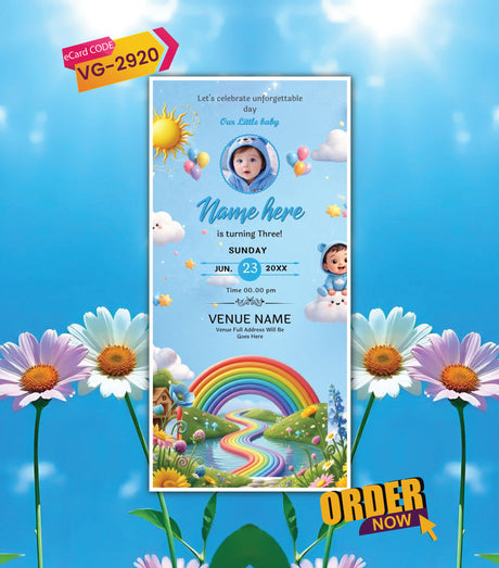 Rainbow Theme Birthday Invitation Card 