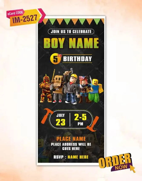 Roblox Birthday Invitation Card