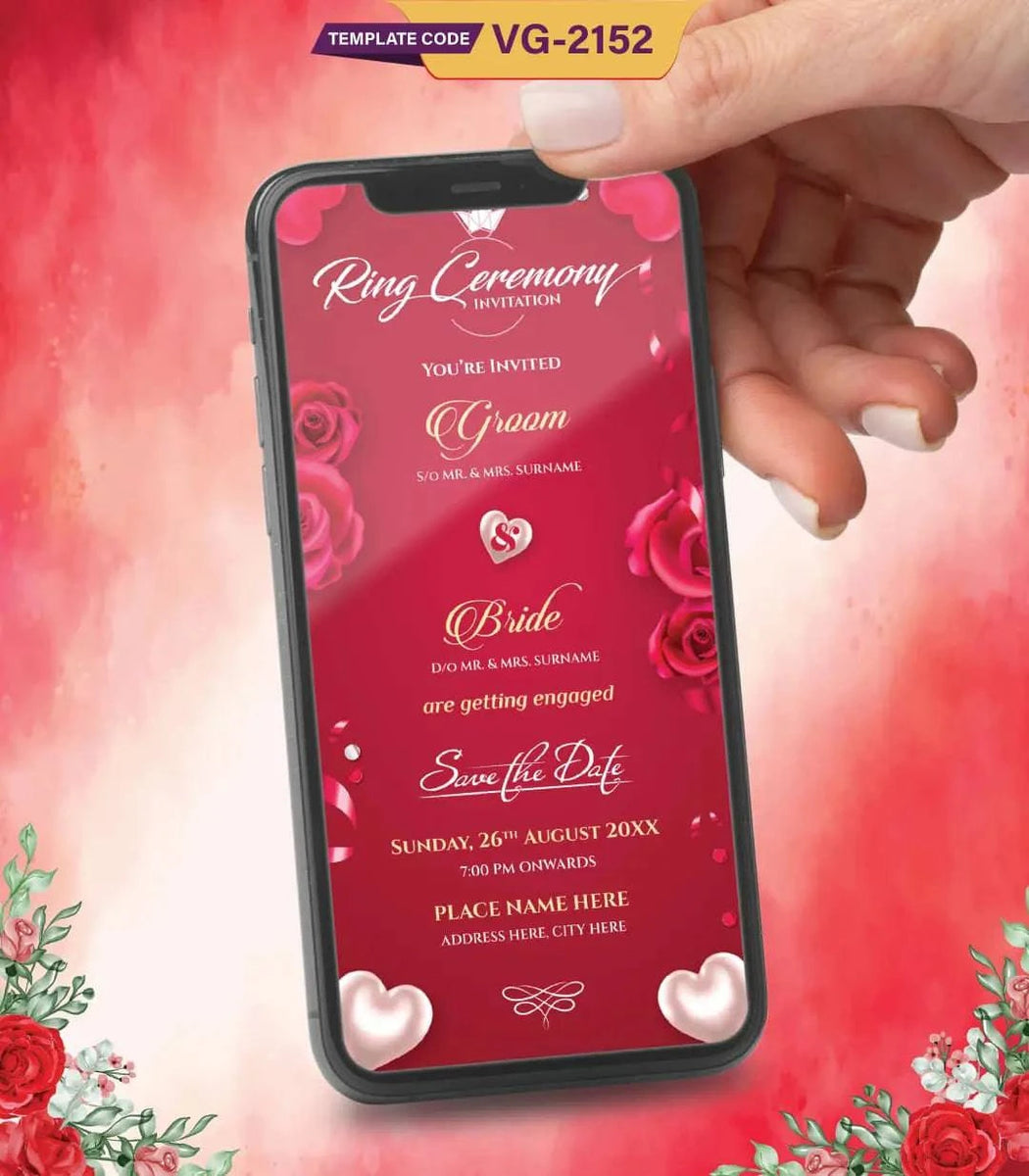 Romantic Floral Ring Ceremony Invitation | Digital Engagement Invite ...