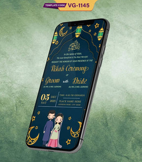 Royal Blue Nikah Invitation Card