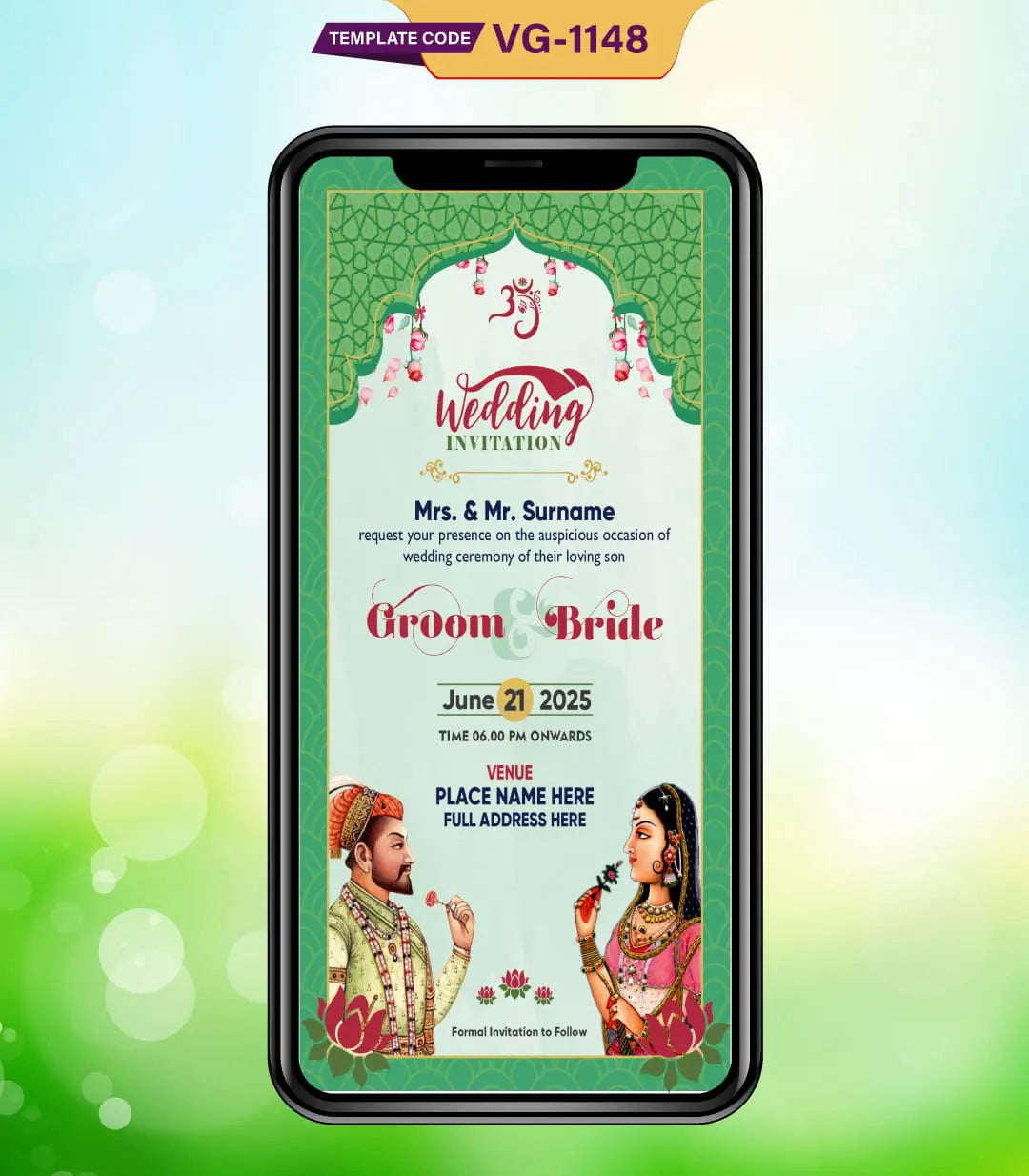 Royal Mughal Wedding Invitation Card 