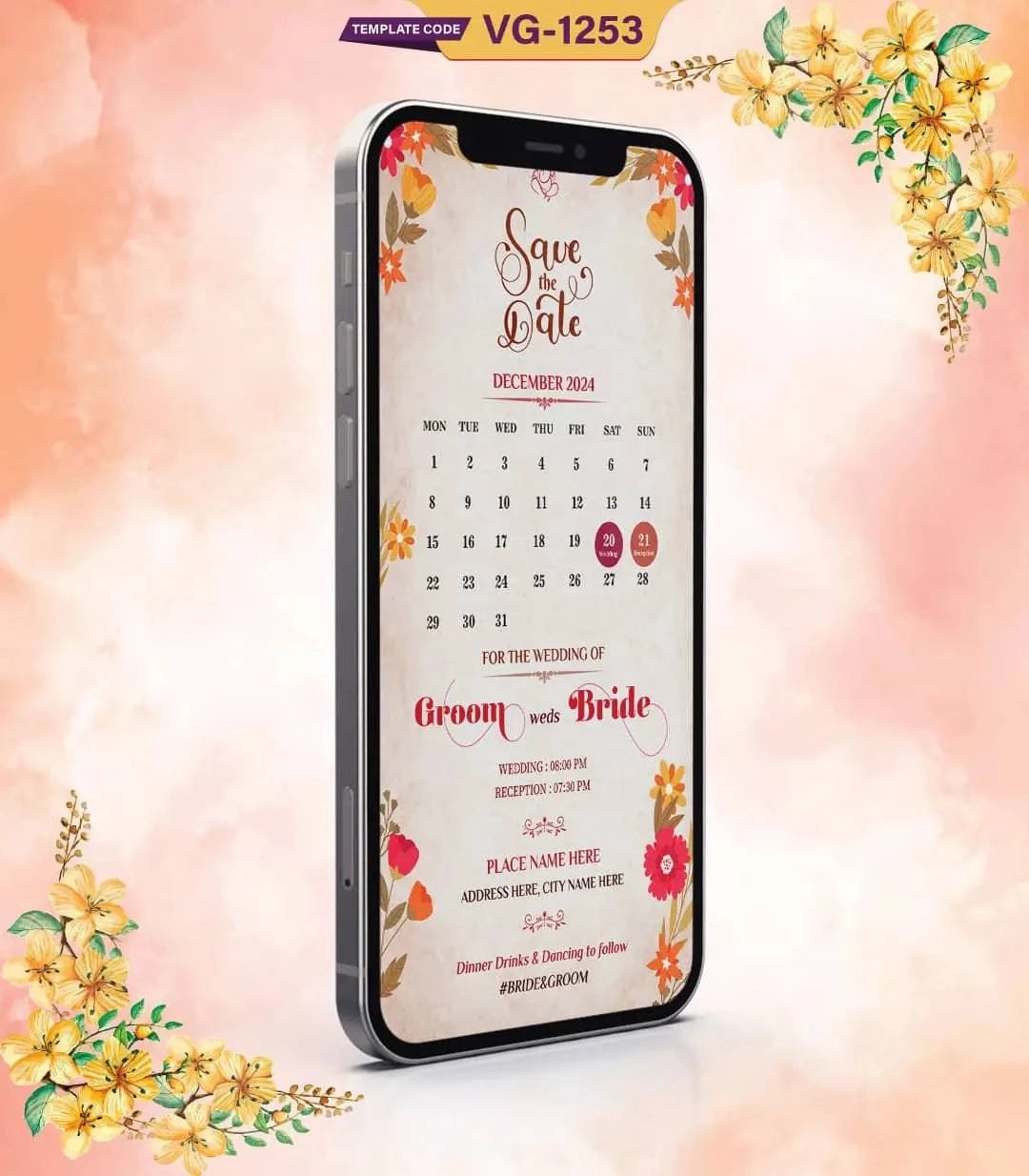 Rustic Floral Calendar Save The Date Wedding Invitation Card