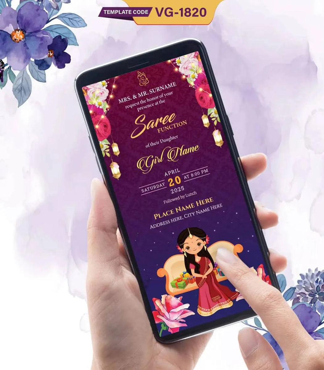 Saree Function Invitation | Traditional South Indian Girl Illustration ...