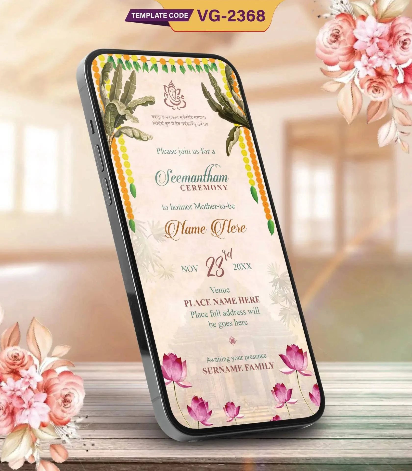 Seemantham Invitation Card Elegant Traditional Baby Shower E