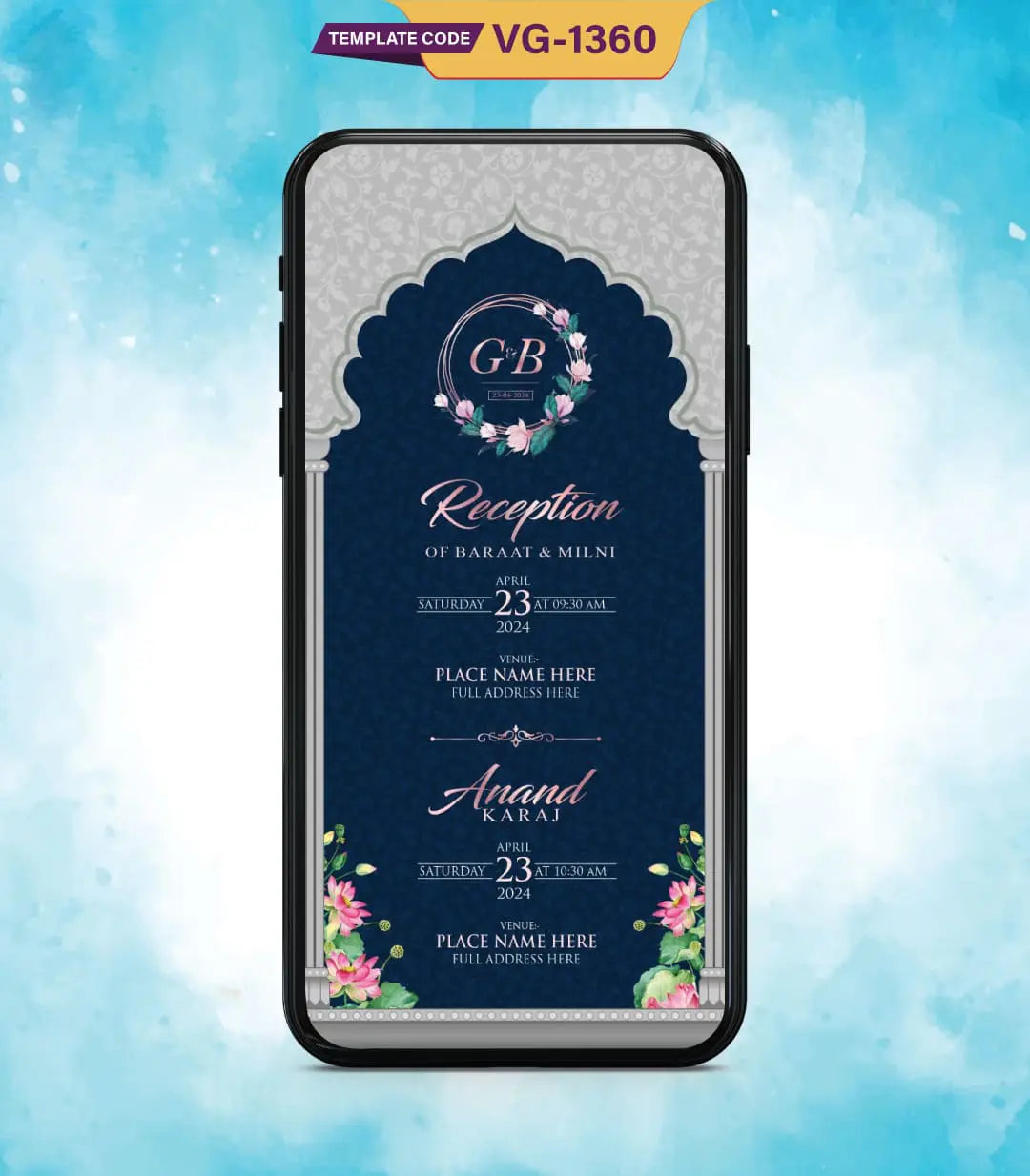 Sikh Wedding Invitation Card | VG-1360