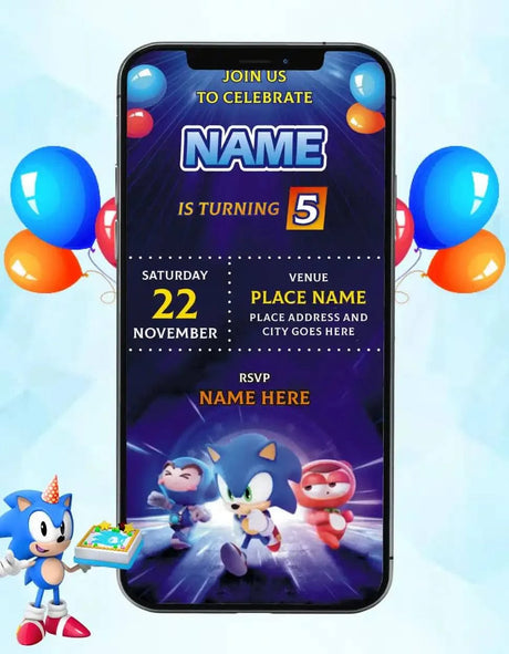 Sonic The Hedgehog Birthday Invitation Card 