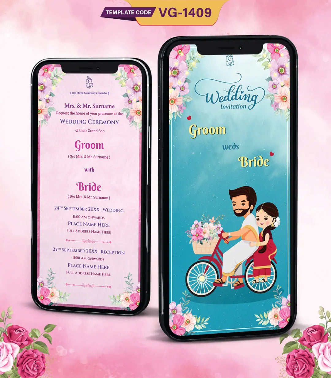 South Indian Cartoon Wedding Invitation | VG-1409