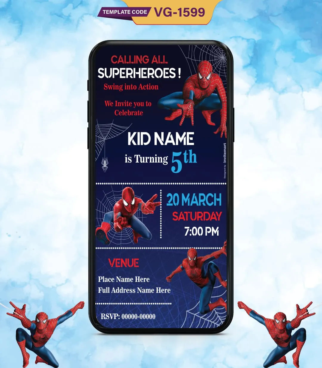 Spiderman Theme Birthday Invitation Card | VG-1599