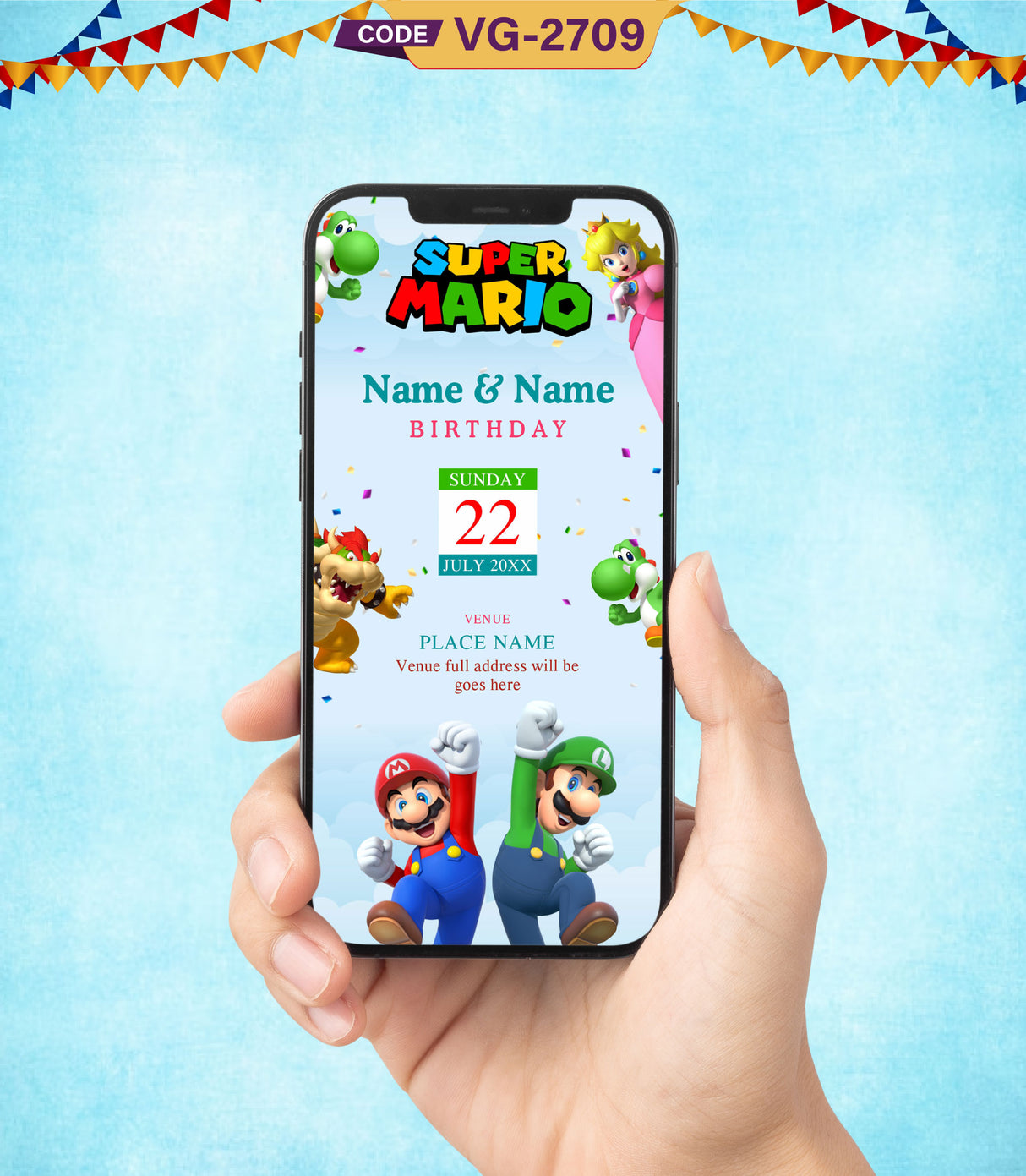 Super Mario Birthday Invitation Twins