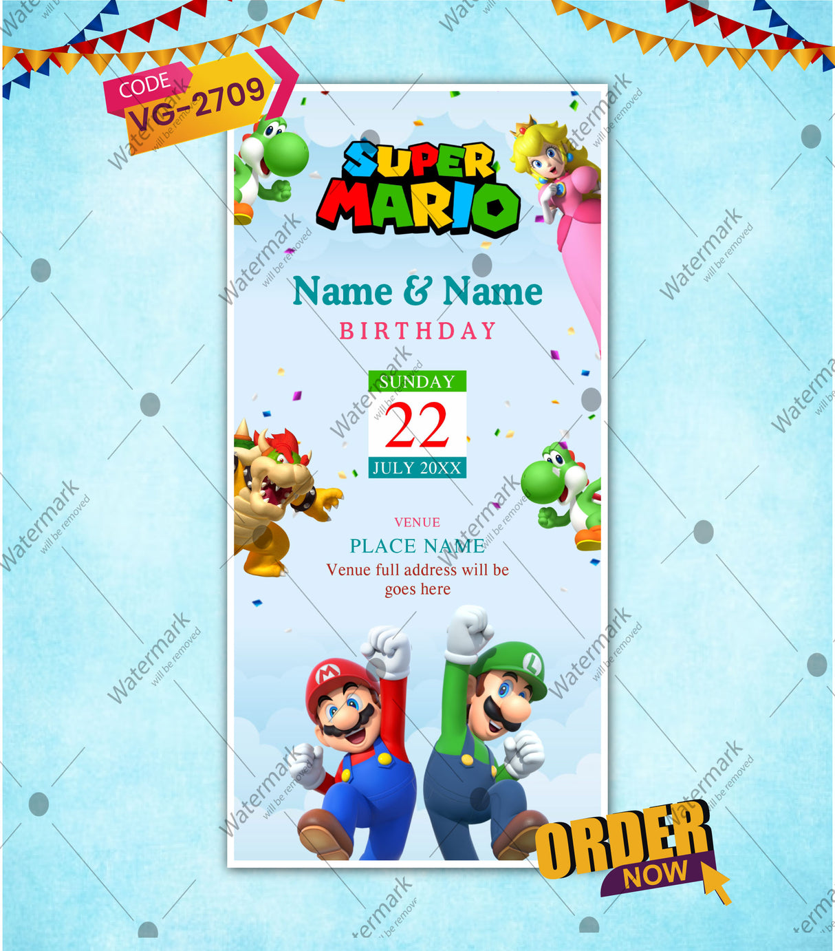 Super Mario Birthday Invitation Twins