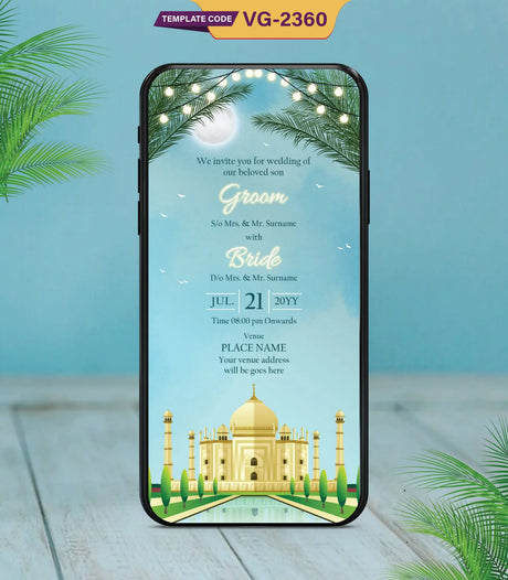 Taj Mahal Wedding Invitation Card | VG-2360