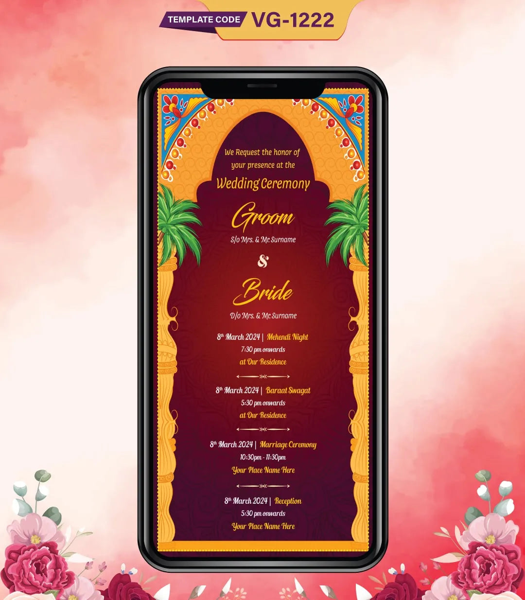 Tamil Couple Cartoon Wedding Invitation Card | VG-1222