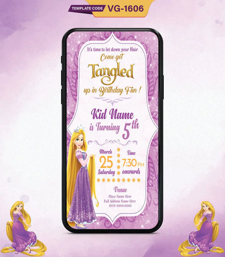 Tangled Themed Birthday Invitation Card | VG-1606