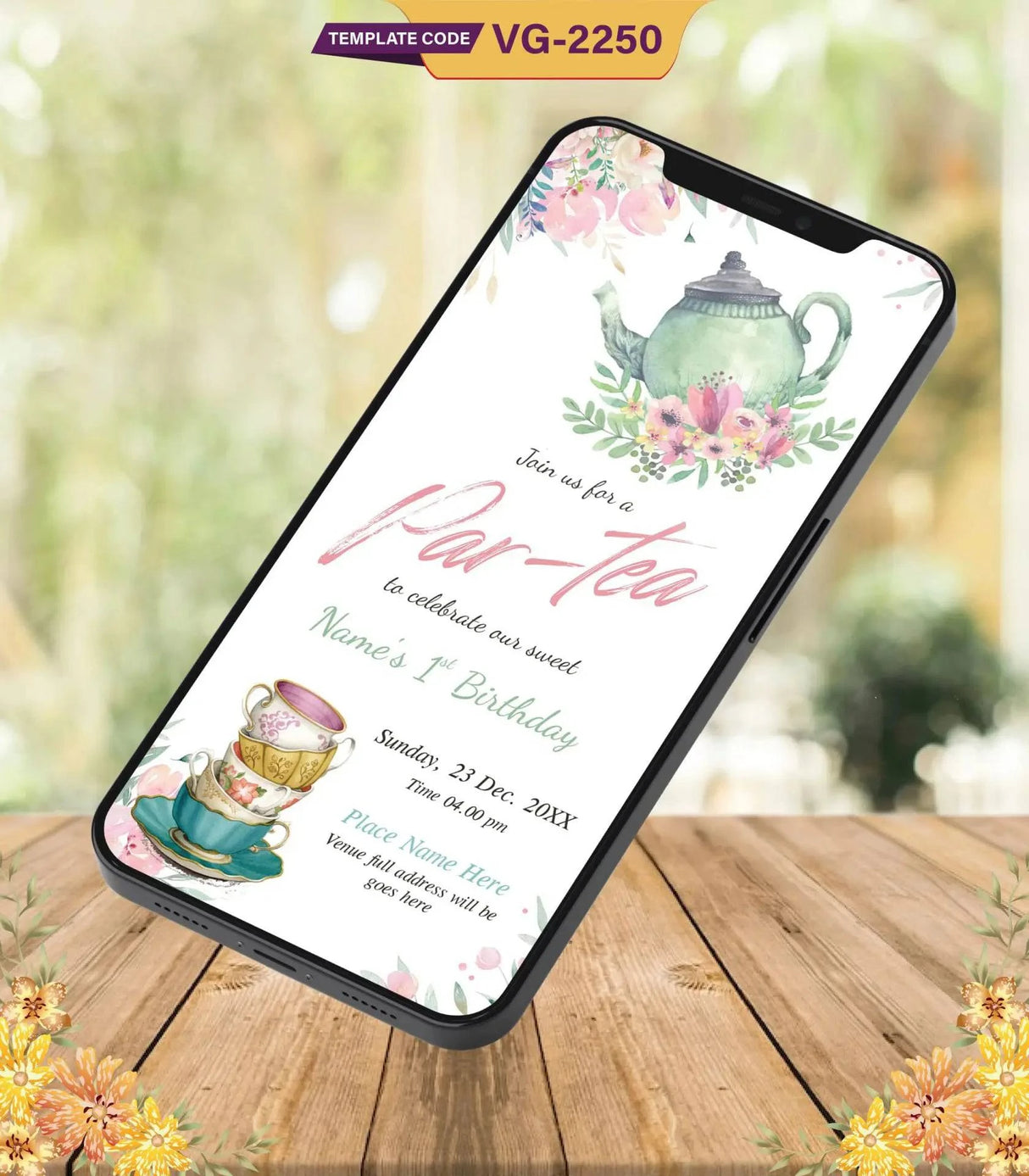 Tea Party Birthday Invitation Card 