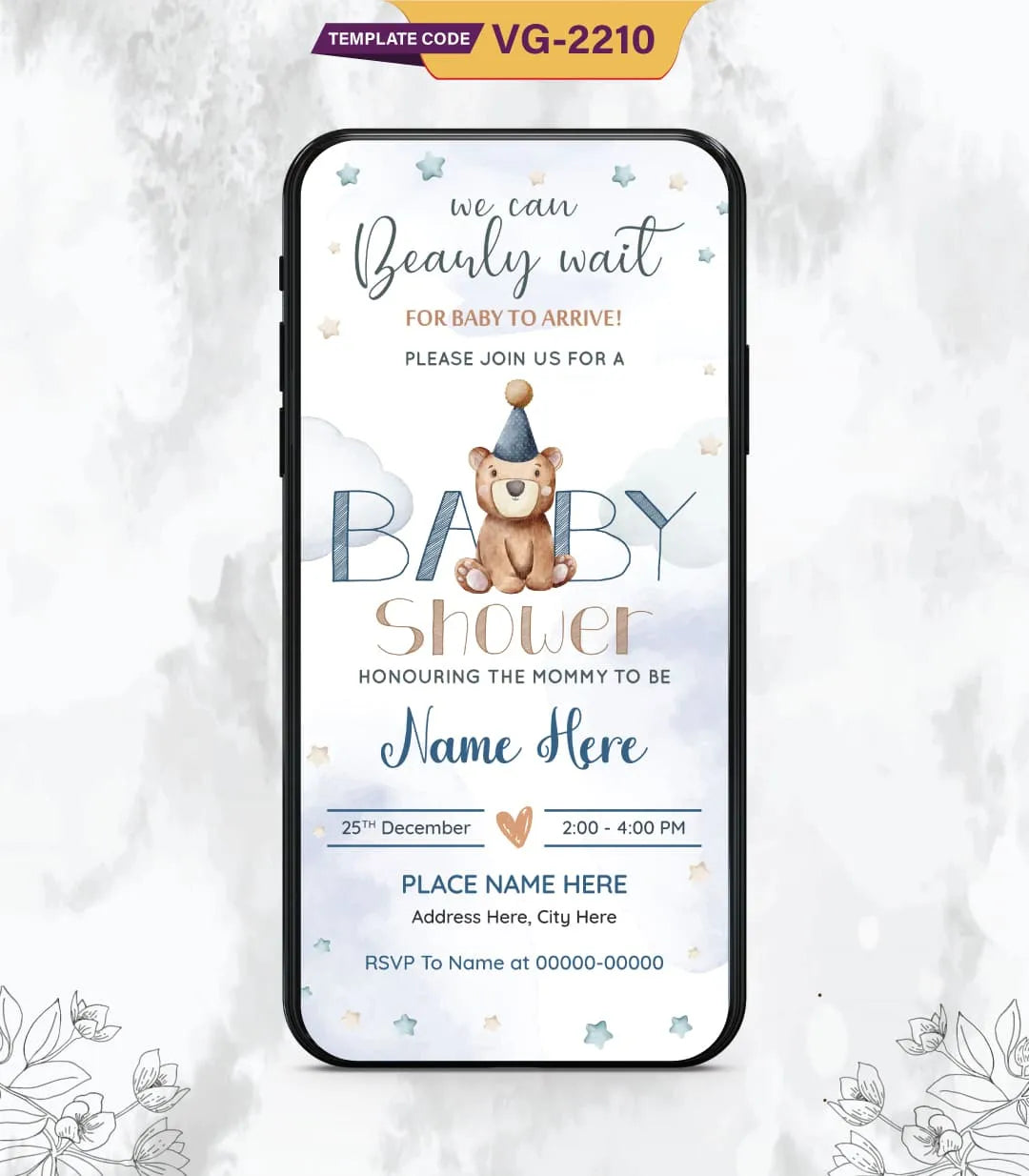 Teddy Bear Baby Shower Invitations Templates | VG-2210