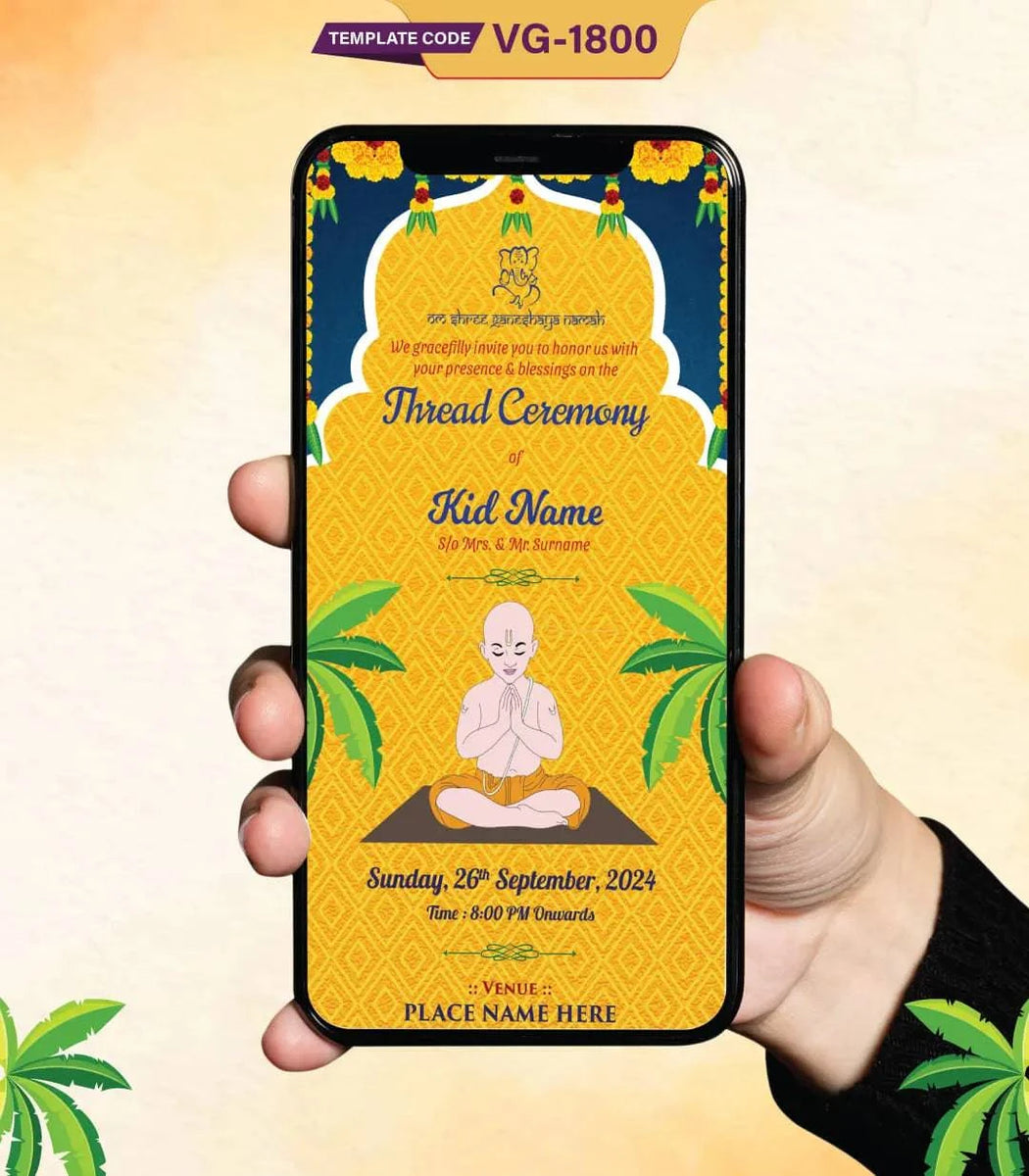 Thread Ceremony Invitation Card | Sacred Yellow & Traditional Design ...