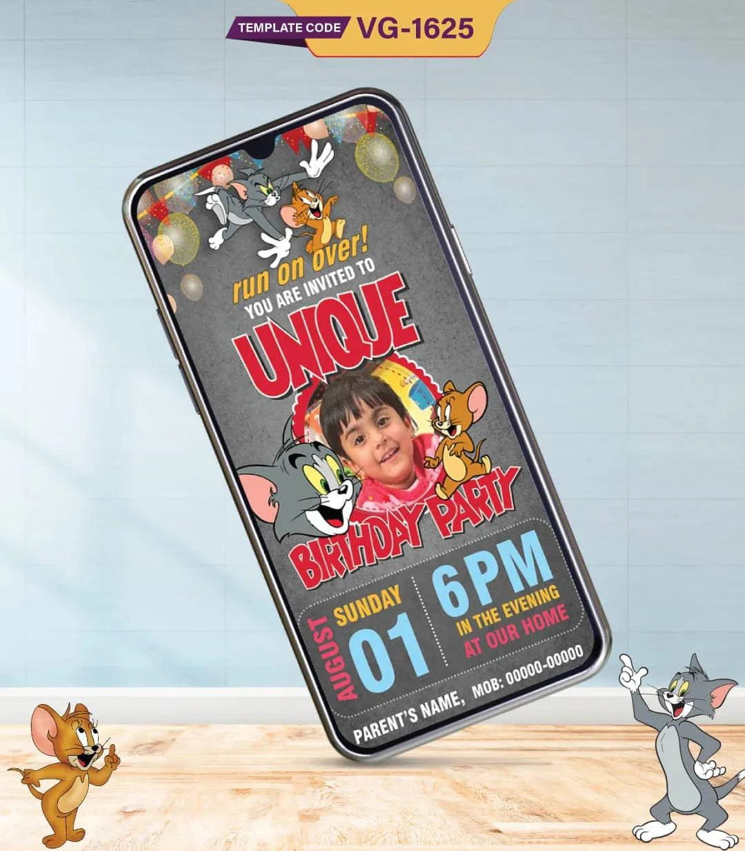 Tom And Jerry Theme Birthday Party Invitation