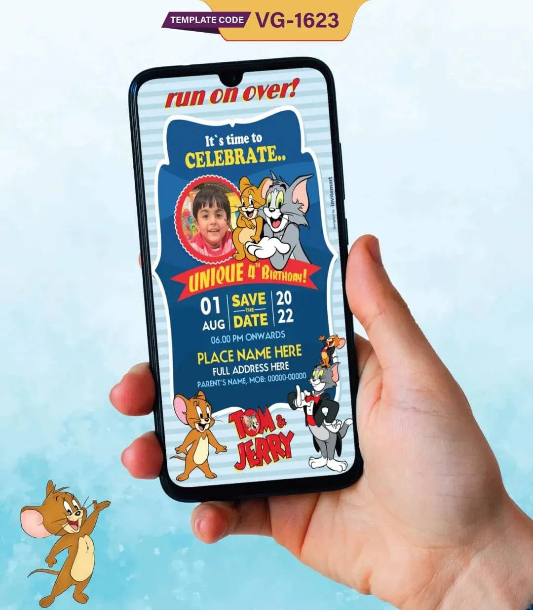 Tom And Jerry Theme Birthday Party Invitation Card