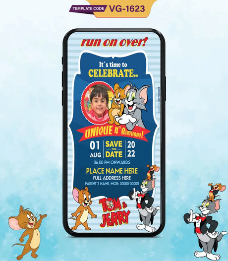 Tom And Jerry Theme Birthday Party Invitation Card | VG-1623