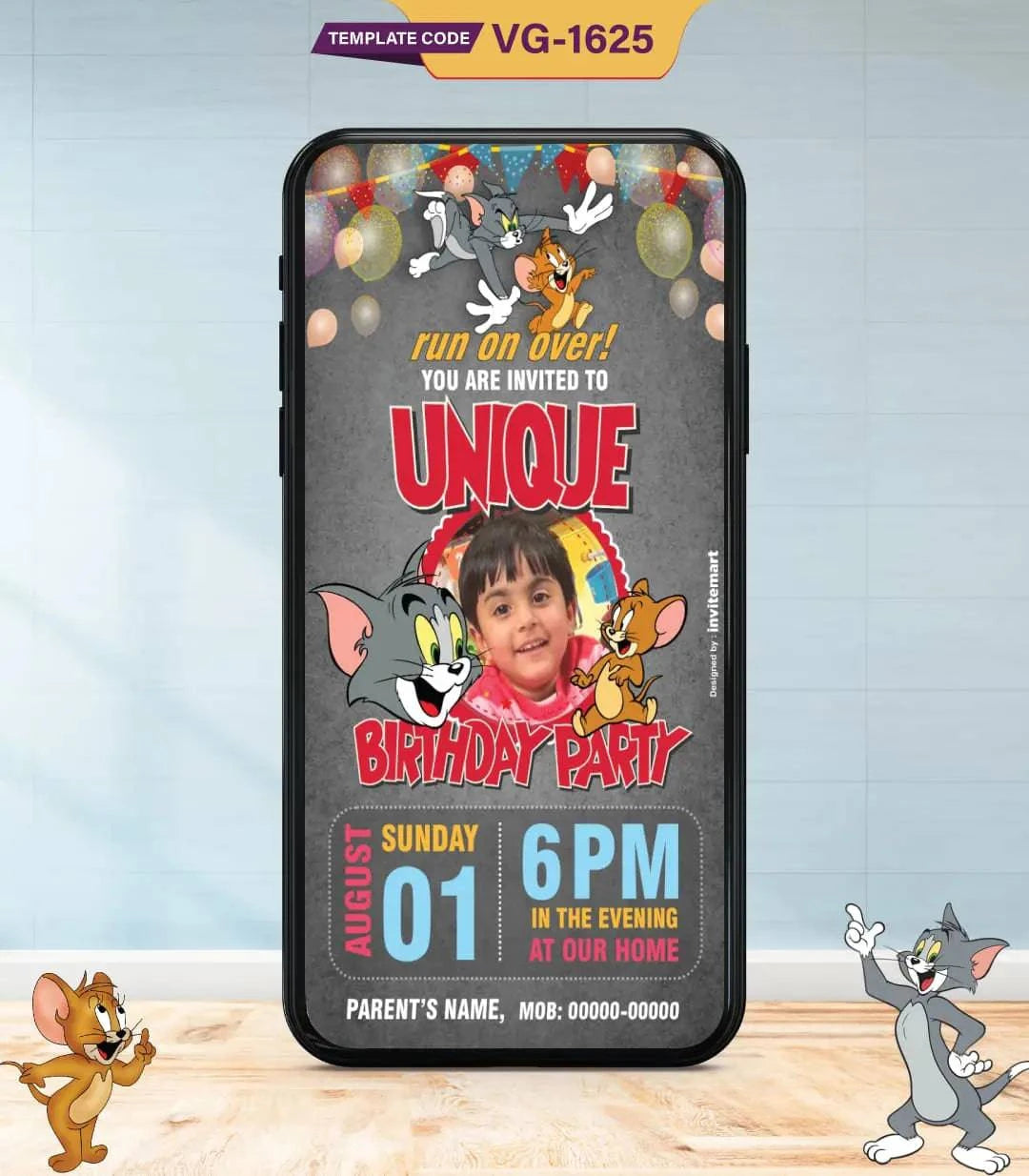 Tom And Jerry Theme Birthday Party Invitation