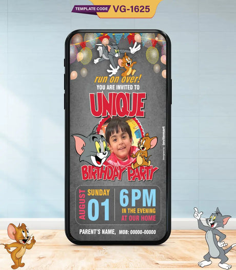 Tom And Jerry Theme Birthday Party Invitation | VG-1625