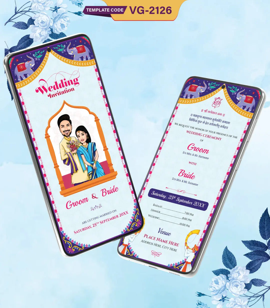 Traditional Caricature Wedding Invitation Pdf | VG-2126