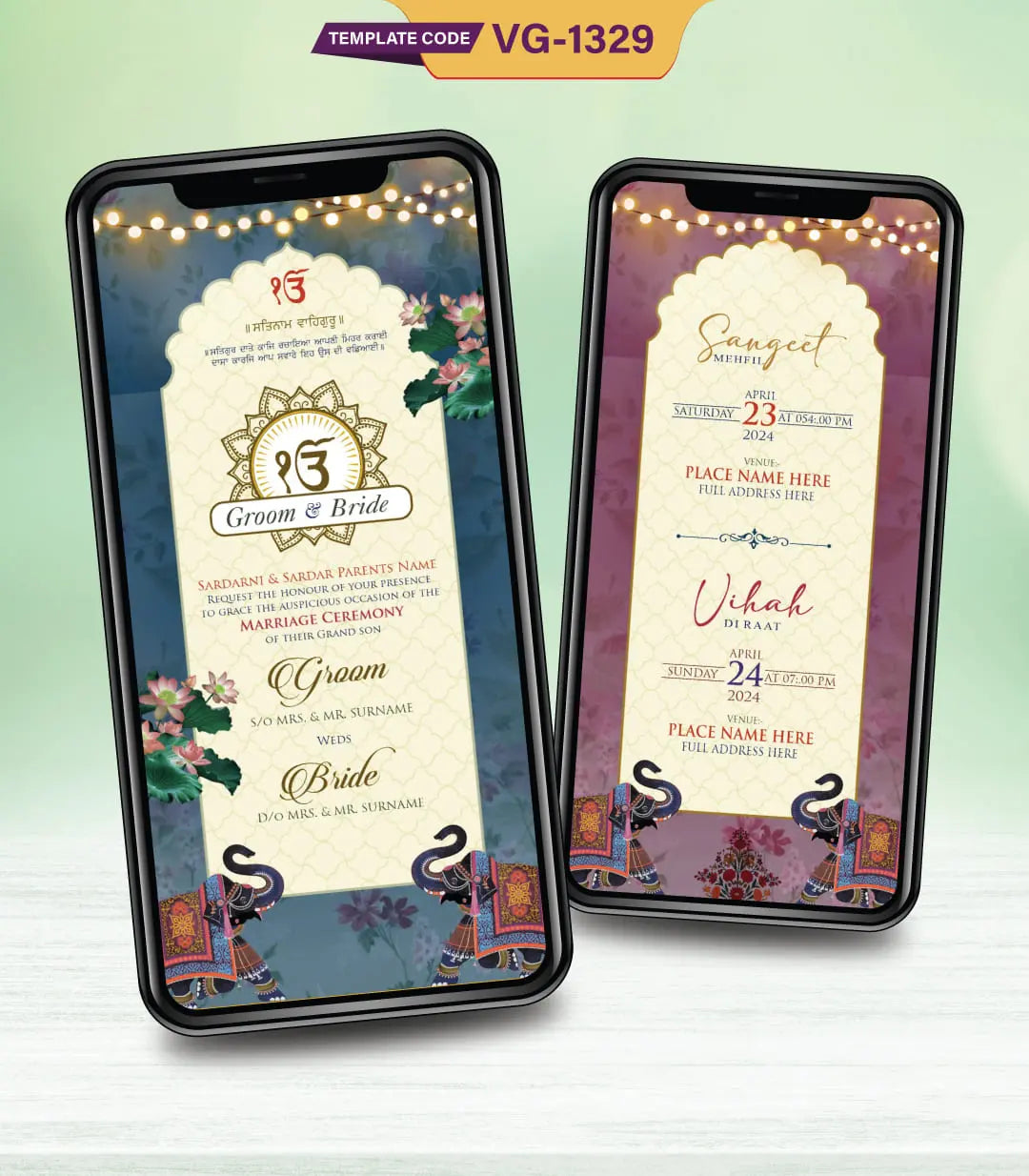 Traditional Punjabi Wedding Invitation Card | VG-1329