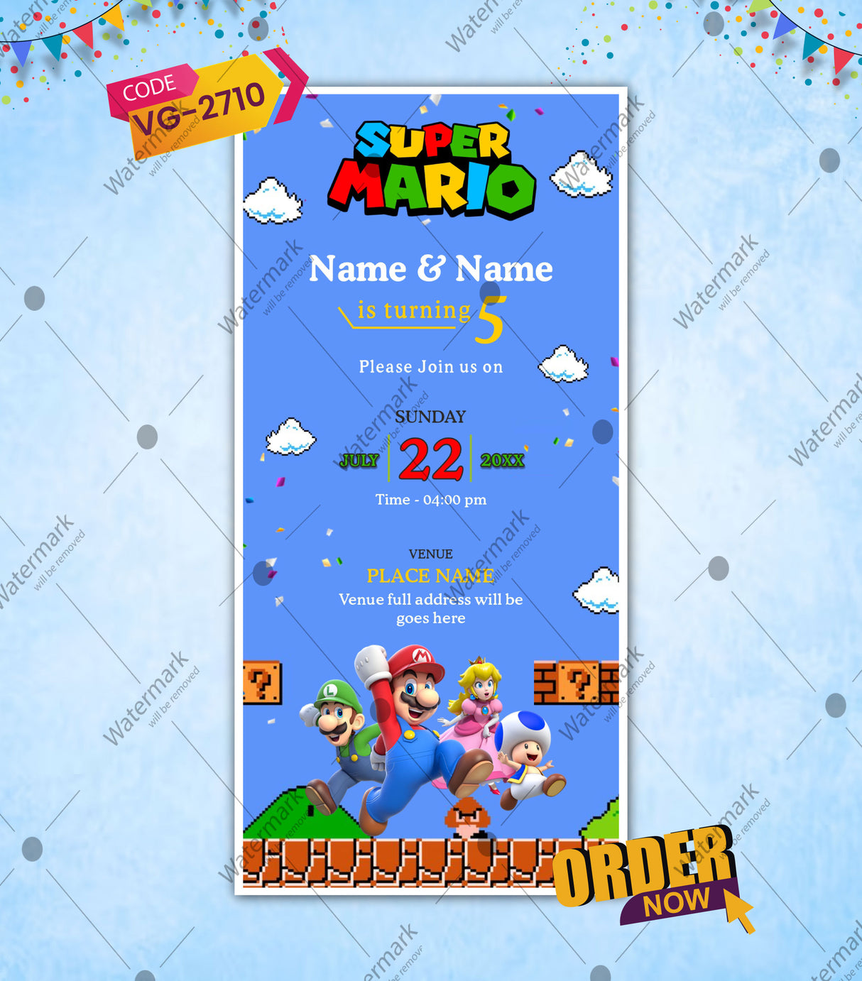 Twin Super Mario and Luigi Birthday Invitation