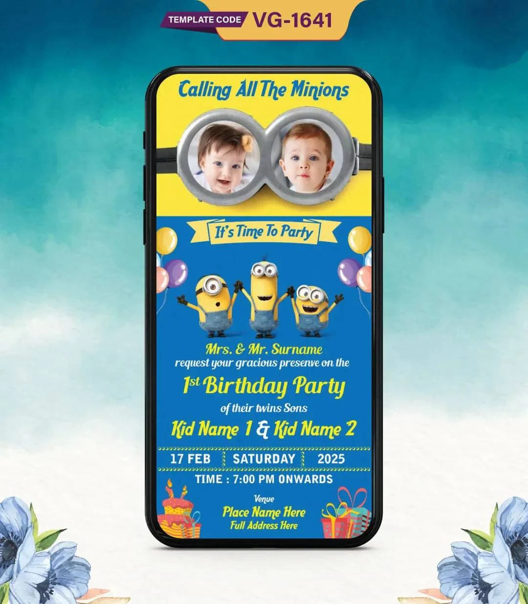 Twins Birthday Invitation Card 