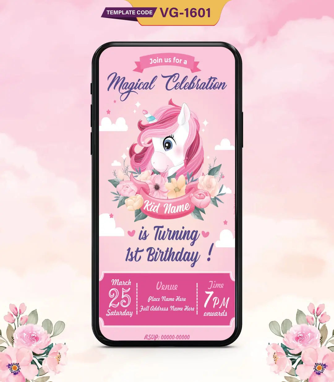 Unicorn Birthday Invitation Card | VG-1601