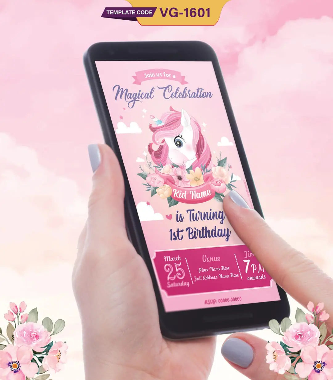 Unicorn Birthday Invitation Card | VG-1601