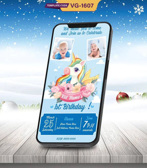 Unicorn Birthday Party Invitation Card