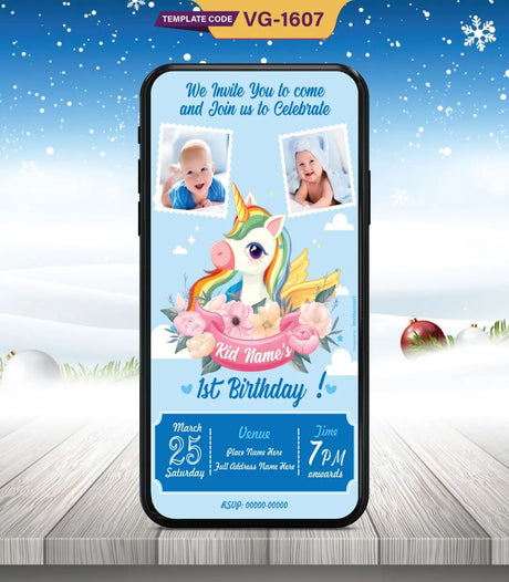 Unicorn Birthday Party Invitation Card | VG-1607