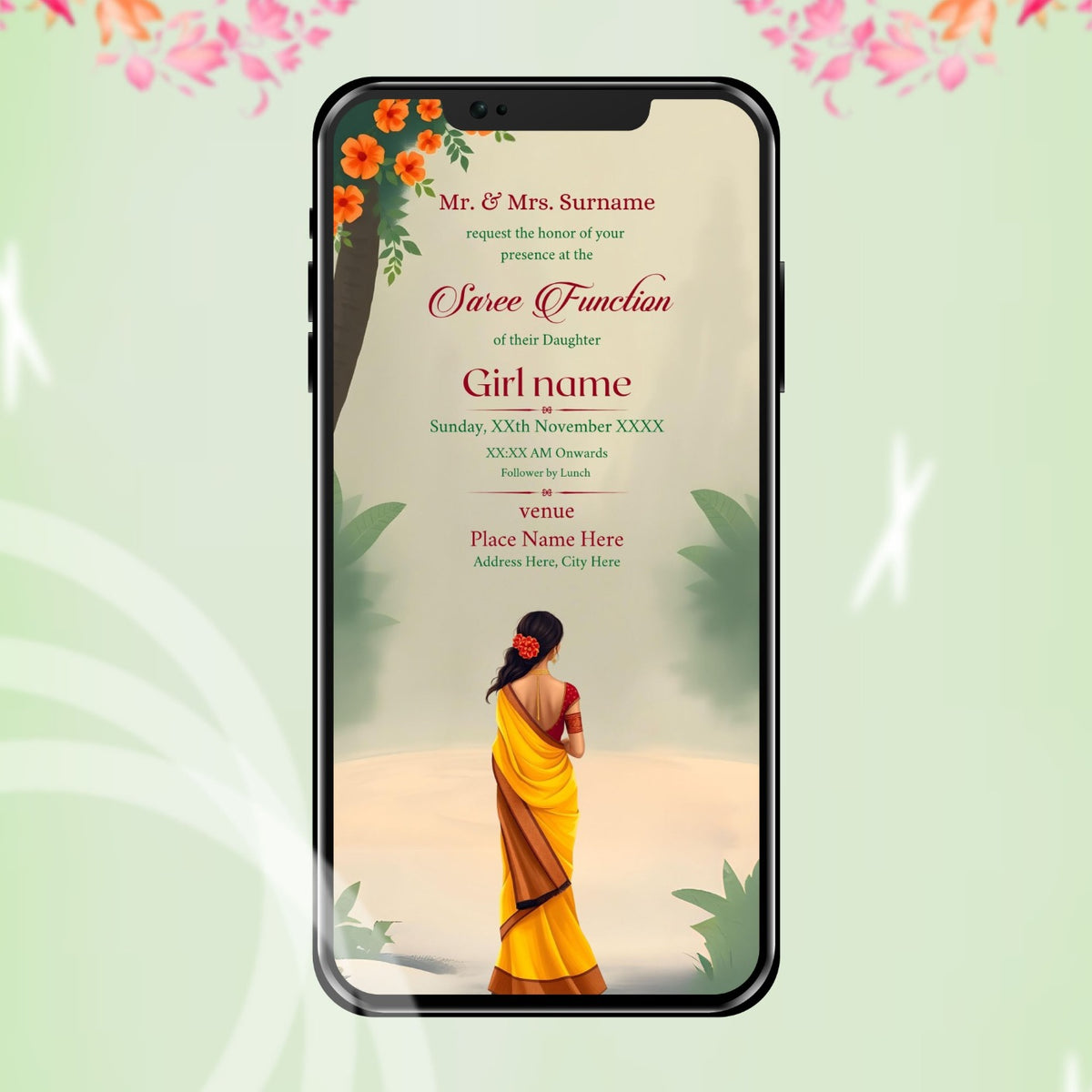 Voni Function Background Voni Function Invitation Card | Traditional Half Saree Ceremony Invite ...