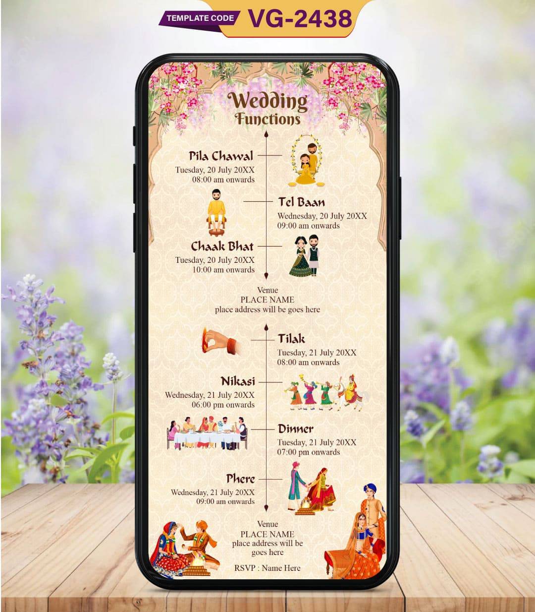 Wedding Function Invitation Card | Traditional Multiple Event Timeline ...