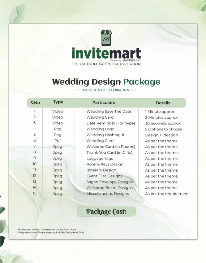 Wedding Itinerary Package Design 