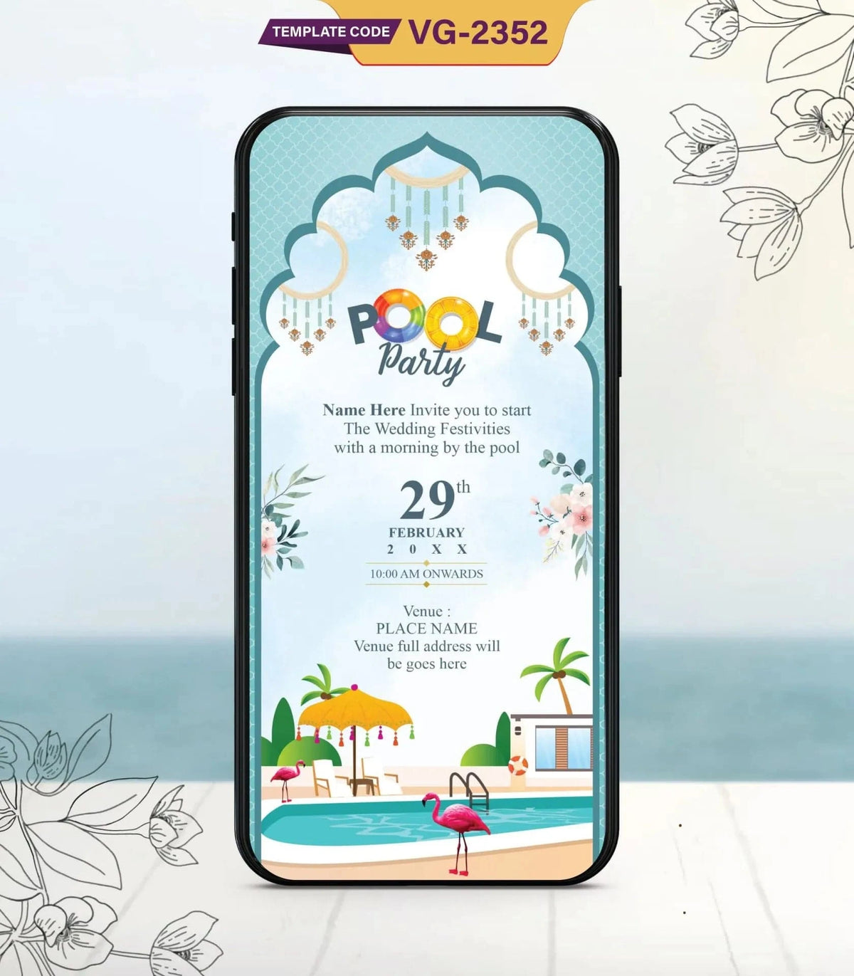 Wedding pool party invitation | Beachweddingtips.com