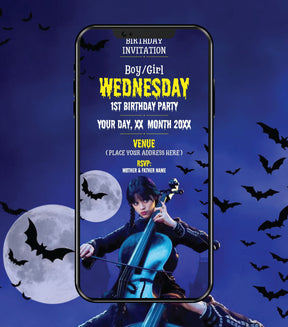 Wednesday Addams 1st Birthday Invitation Card