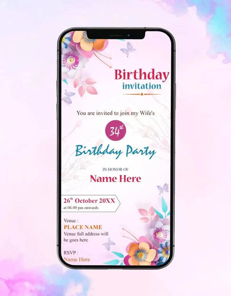 Wife Birthday Invitation Card