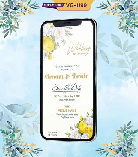 Yellow Floral Wedding Invitation Card 