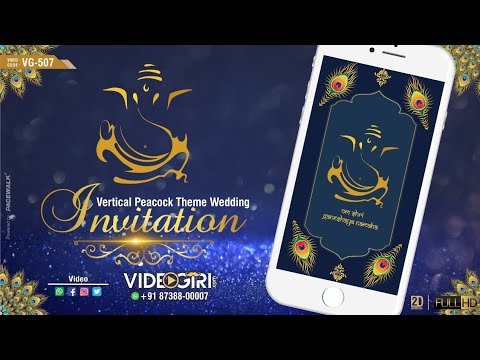 Vertical Peacock Theme Wedding Invitation Video 