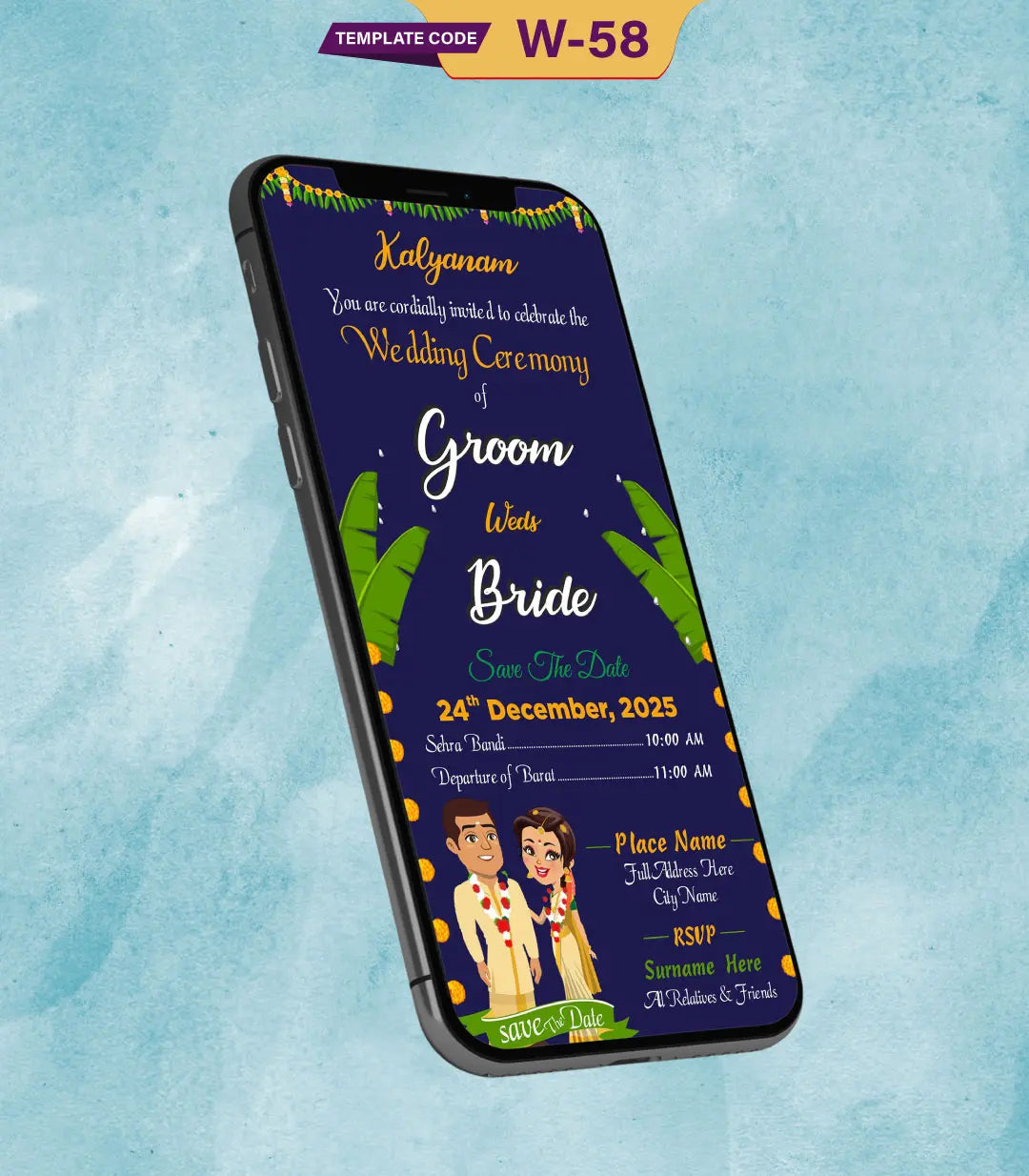 South Indian Wedding Invitation Cards | W-58