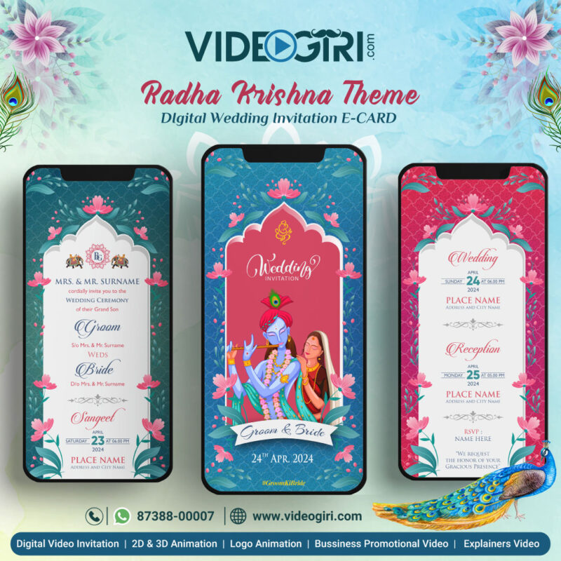 Radha Krishan Theme Wedding Invitation Card