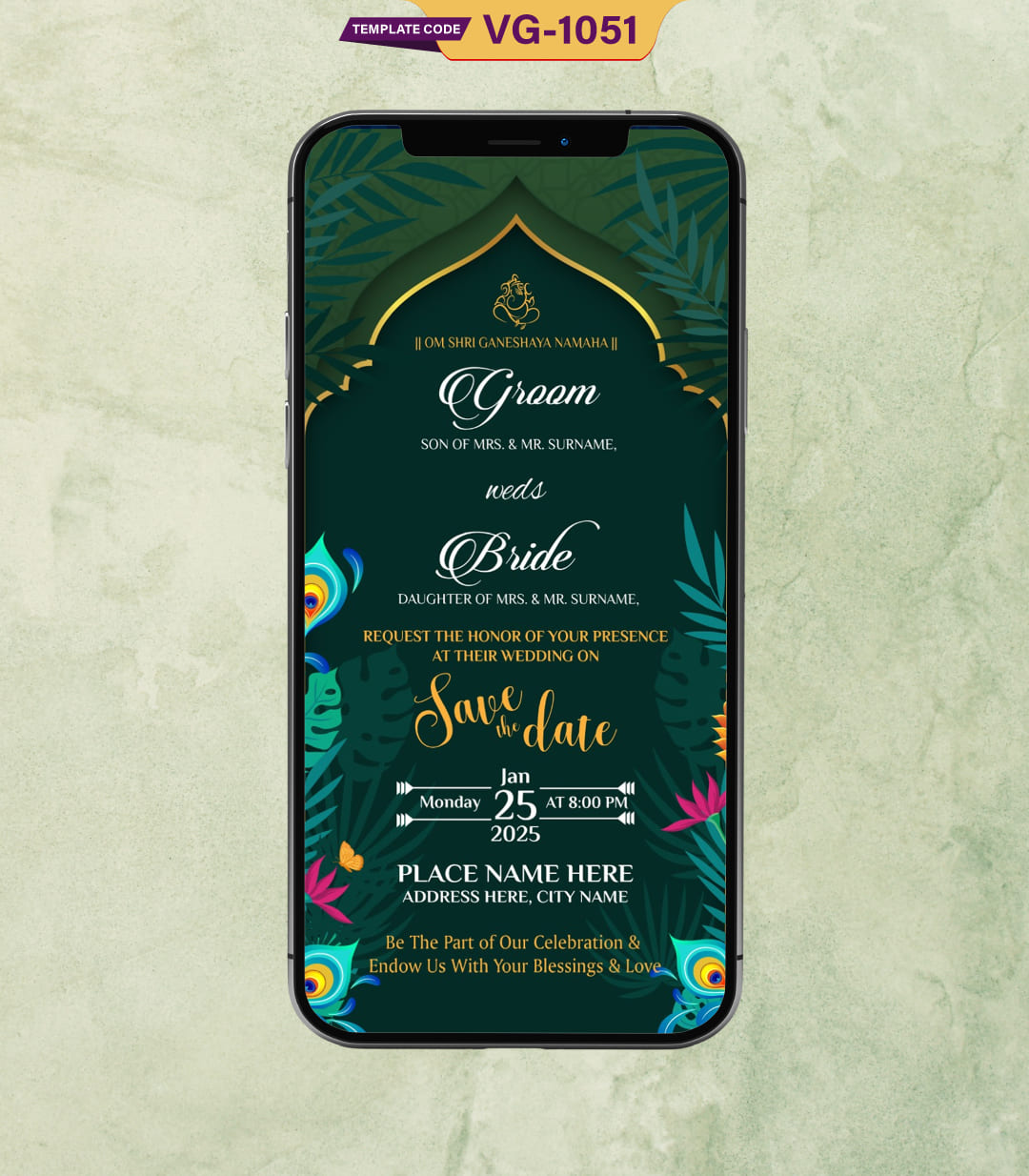 Elegant Green Wedding Invitation eCard