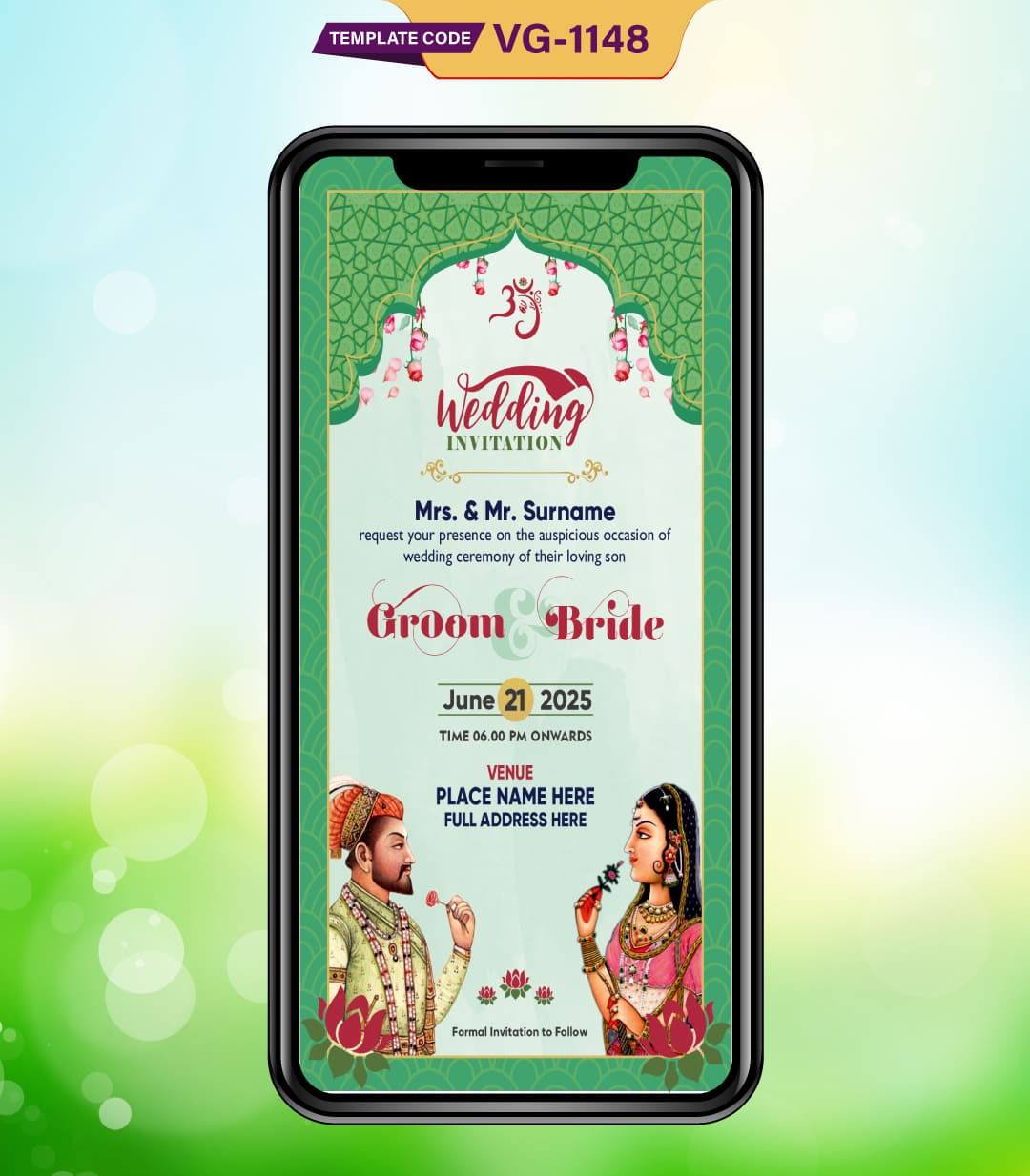 Royal Mughal Wedding Invitation Card