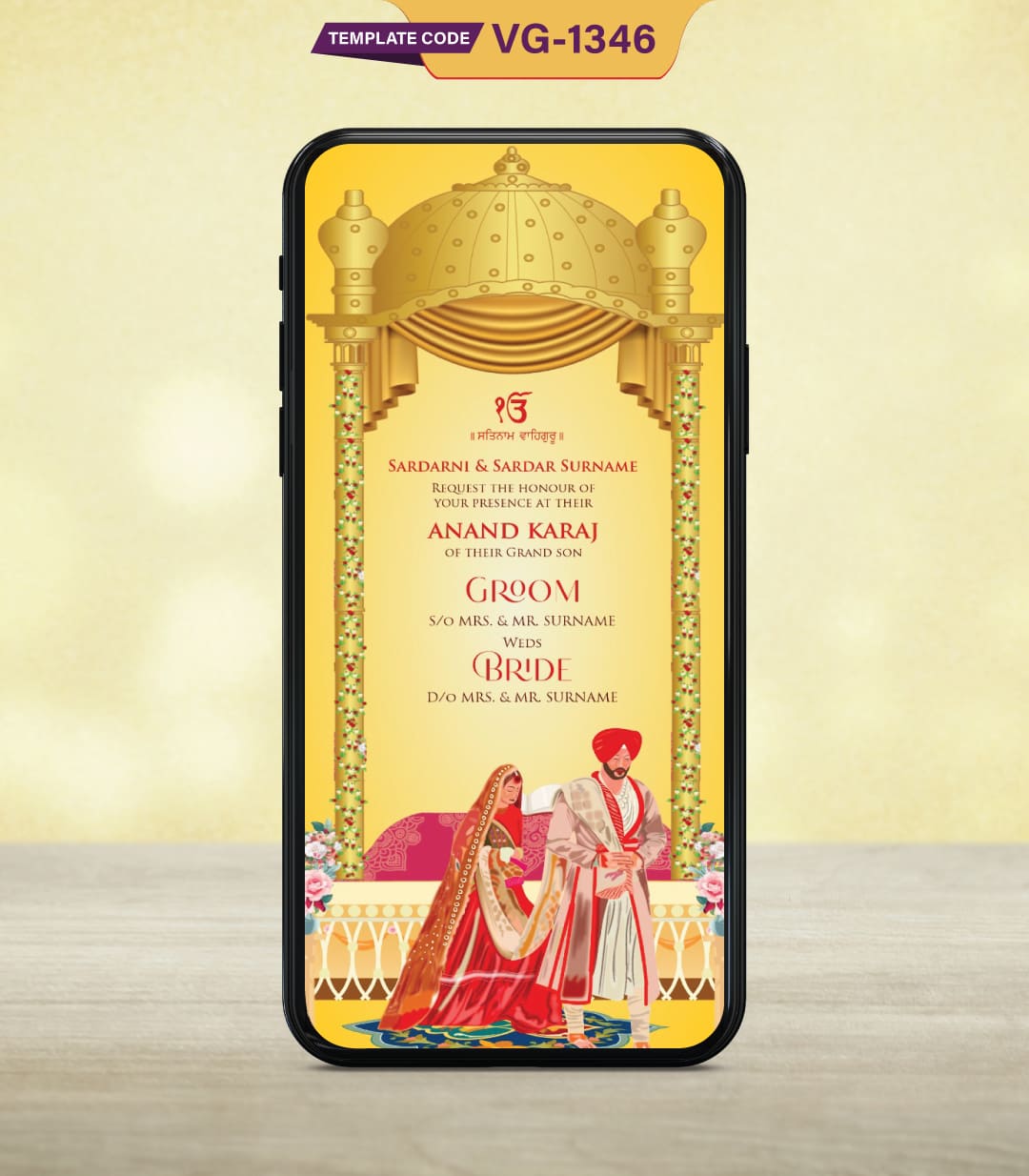 Caricature Punjabi Wedding Invitation Card
